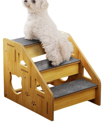 Escaleras de Perros - Rampa y Escalera de Madera para Mascotas - Escaleras con 3 Escalones para Perros para Cama Alta,para Perro pequeño Gato Mayor sofá jardín terraza