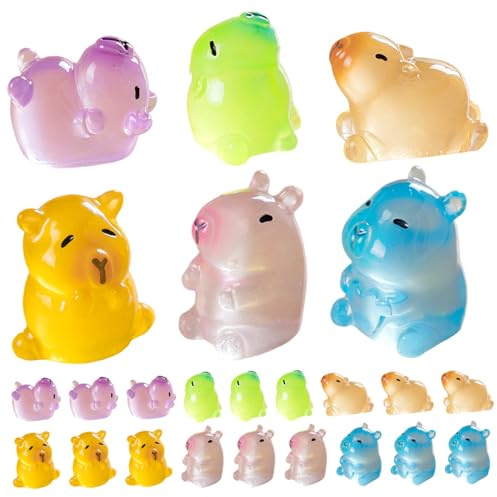 Ameble Lot de 24 Mini Figurines de Capybara, Animaux en résine Qui Brillent dans Le, Mini Capybara en résine Multicolore pour décoration Bureau, Jardins fées, Cadeaux fête, Animaux, Figurines