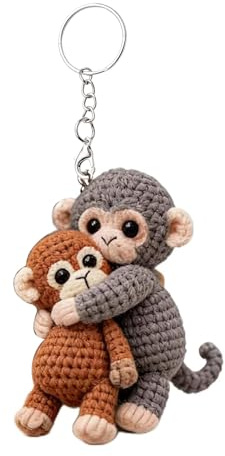 Crochet Monkey Keychain Handmade Knitted Cute Monkey Charm for Backpack Purse Keys Emotional Support Gift for Family Friends