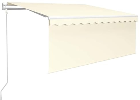 LMTYOENFG Toldo de brazo articulado retráctil con cenefa y persiana, protección solar para terraza y balcón, marco de aluminio, tejido de poliéster, toldo exterior 300 x 250 cm, color crema y blanco