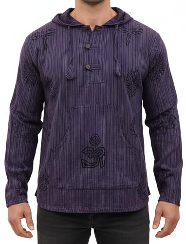 Shopoholic Fashion Felpa con Cappuccio da Uomo a Righe slavate, a Maniche Lunghe, Hippy, Leggera
