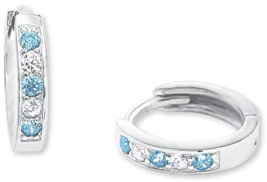 Amor Creolen 925 Sterling Silber Mädchen Kinder Ohrschmuck, mit Zirkonia synth., 1,2 cm, Silber, Kommt in Schmuck Geschenk Box, 2036778
