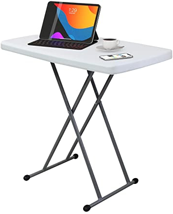 Todeco Table Compacte et Pliable, Table Pliante Ajustable, 76 x 50 x 51/63/74 cm, Blanc, Matériau: HDPE, Surface supérieure: 76 x 50 cm