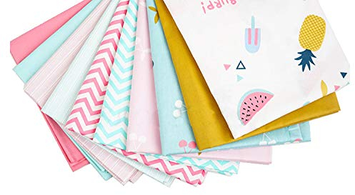 RAYLINEDO RayLineDo® 10 Stück 48 cm x 48 cm Obstfarbe Minzrosa Cartoon Baumwolle Patchwork Stoffpaket Quadrate Quilten Scrapbooking Nähen Kunst Handwerk Betten Vorhänge Kissen Pyjamas Herstellung