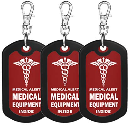 mnmoom Medical Equipment Luggage Tag Medical Alert Zipper Pull Bag Tag (3 Pack-Red)