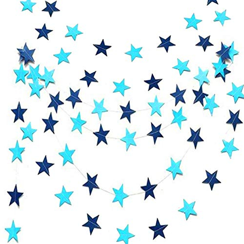 Ghirlanda di Carta Stelle Blu Decorazione Battesimo Bimbo, Festoni per Festa Compleanno -9 Metri-