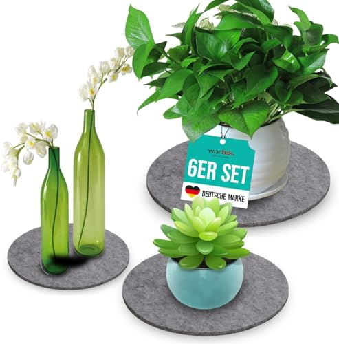 wortek Filzuntersetzer rund für Vasen Blumen Glas - 6er Set - 15cm / 20 cm / 25cm – Untersetzer Gläser Schwarz Topfuntersetzer Glasuntersetzer Tischuntersetzer Untersetzer Blumentopf Untersetzer Filz