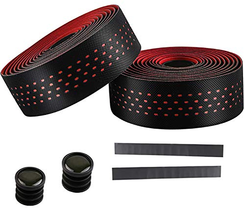 fuxunamz Fahrrad Lenkerband, Eva Lenkerbänder mit Endstopfen, Fahrradteile für Rennrad, Cycling Fahrrad, Mountainbike, Leichtes, rutschfest, Komfortables Radfahren. Bike Lenker Band (Schwarz/Rot)