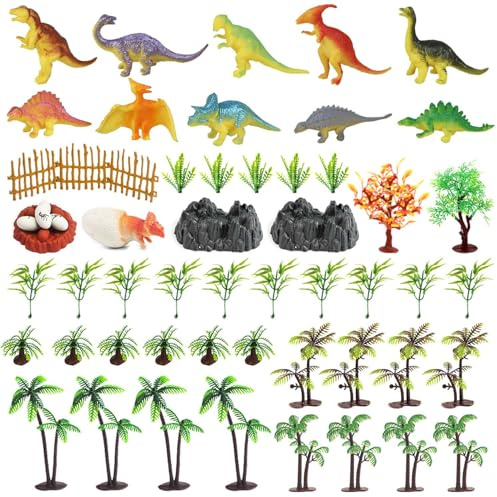 56 Pcs Trees Cake Decorations,Dinosaurs Toys Set, Dinosaurs Cake Decorations Model Trees Ho Scale Trees, Kids Dinosaurs Toys Set for Boys and Girls Woodland Scenics or Cake Topper