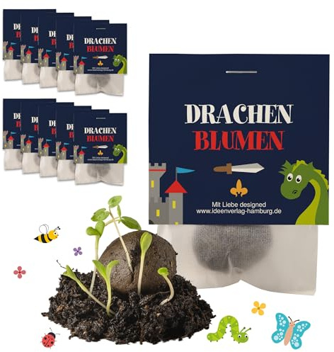 10x Drachen / Ritter Samenbomben als Mitgebsel Kindergeburtstag Jungen 4 bis 8 Jahre zum Ritter Geburtstag - Blumensamen Mitbringsel Kindergeburtstag Gastgeschenke & kleine Geschenke für Kinder
