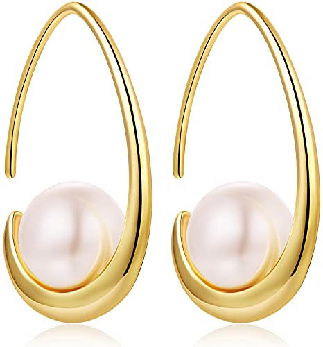 Miaofu Perlen-Ohrringe für Damen, Ohrringe, Perlen, Creolen, Perle, Sterling-Silber, Ohrringe, Hebel, für Damen, mit Geschenkbox