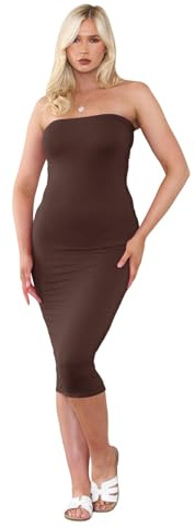 Hamishkane Damer bröst tub enkel bandeau axelbandslös stretch penna lång bodycon midi-klänning, Brun, 48/50