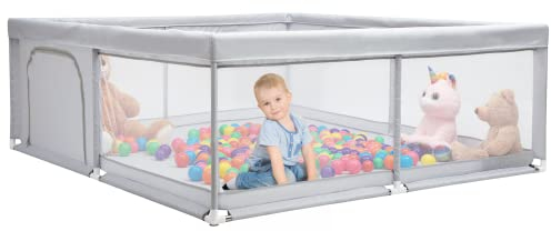 BEJOY Großer Laufstall Laufgitter XXL 180*200 cm, Kompakt und Stark, Schaumstoffschutz Rutschfester mit Transparentem, Atmungsaktivem Netz, Reißverschluss für Babys & Kleinkinder Indoor & Outdoor