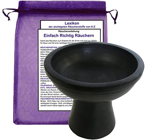RÄUCHERKELCH 12cm Ø RÄUCHERSCHALE zum RÄUCHERN für jedes Räucherwerk, Weihrauch, Salbei, Sage, Hausreinigung, Rauhnächte. Räuchergefäß (ca. 1000g) + RÄUCHERANLEITUNG + Täschchen. 4836/S