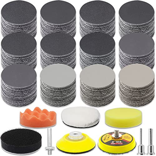189 Pieces 2 Inch Sanding Disc, GOH DODD Hook and Loop Sanding Pads 60 to 10000 Wet Dry Sandpaper with 1/8 1/4” Shank, Backing Pad, Polishing Pads and Interface Pad for Wood Auto Metal Glass Resin