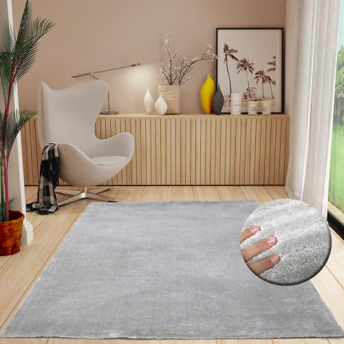 VIMODA Teppich kurzflor Einfarbig Super Qualität Ultra Soft für Wohnzimmer, Kinderzimmer, Schlafzimmer Läufer, Farbe:Grau, Maße:160x230 cm