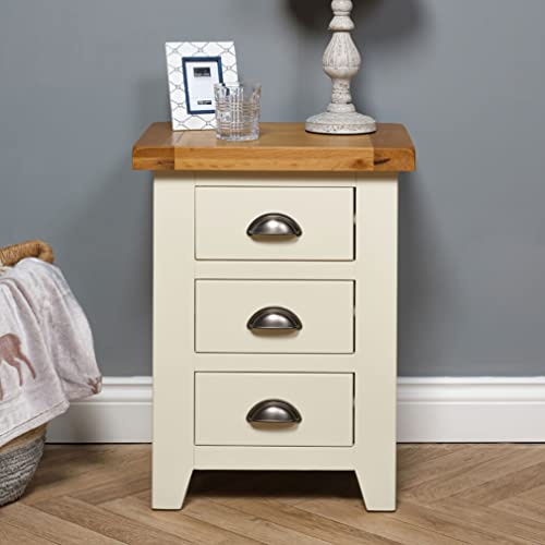 Elm home and garden Painted Cream Off White 3 Three Drawer Bedside Cabinet Side Table Fully Assembled 62 cm high x 47 cm Wide x 37 cm Deep