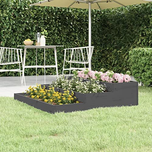 Tidyard Fioriera,da Giardino,Design a Scale,in Legno Massello di Pino,Grigio,107x107x27 cm,Fioriera da Balcone,Fioriera da Giardino,Fioriera da Esterno,Fioriera da Patio,Fioriera Esterno