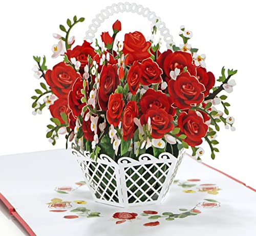 CUTPOPUP Red Rose - Geburtstagskarten für Frauen, Muttertagskarte, Pop-Up-Geburtstagskarte, Geburtstagskarte Frau, 3D-Gruß an Ihre Mutter, Frau, Tochter, Schwester (Rosenvase) US8-341515