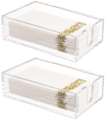 Rubtlamp 2 Pack 0.12 Thickness Clear Napkin Holder, Flat Napkin Holder,9x5.5x2.5inch Acrylic Guest Towel napkin holder, Clear Bathroom Paper Hand Towels Storage Tray For Kitchen Dinning