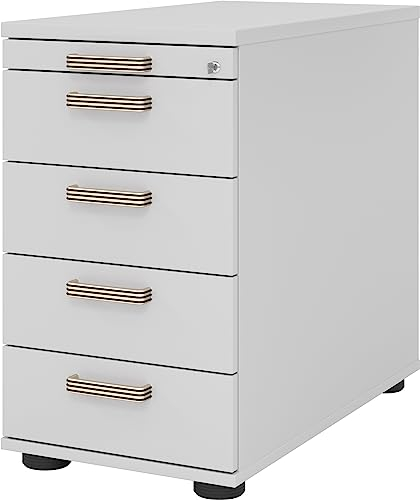 bümö Schreibtisch Schrank abschließbar, Schubladenschrank Holz in grau, Container mit Schubladen - Schubladen Schrank Büro, Schreibtisch Container od. Schreibtisch Kommode mit Streifengriffe