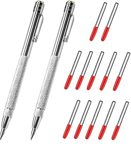 FENGCHUANG Matita Carpentiere 2 Pezzi Matita da Cantiere Pennarelli Professionali Foro Profondo con 12 Pezzi di Ricambio per Vetro/Lamiera per Incisione Lavorazione del Legno Marcatura