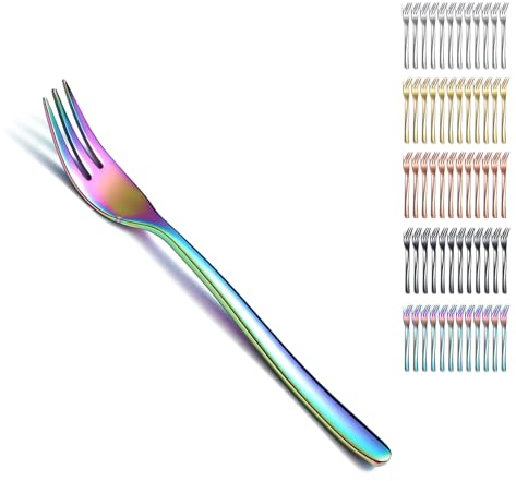 Kyraton Rainbow Dessert 12 Pieces 15.6cm Stainless Steel Cake Fork, Tea Forks, Fruit, Pastry Cutlery Set, Dishwasher Safe