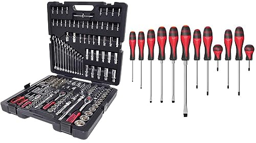 KS Tools 918.0216 - Caisse à Outils Complète avec Outillage Mécanique & - 922.6080 - Jeu de 12 tournevis ULTIMATE - Fente, PH, PZ - Manche ergonomique tri-matière - Lame acier trempé