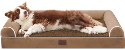 WESTERN HOME Hundebett Grosse Hunde Hundekörbchen Mittelgroße Hunde, Orthopädisches Hundebett Abwaschbar,Hundekorb Mit Rand Braun 91x68x16 cm