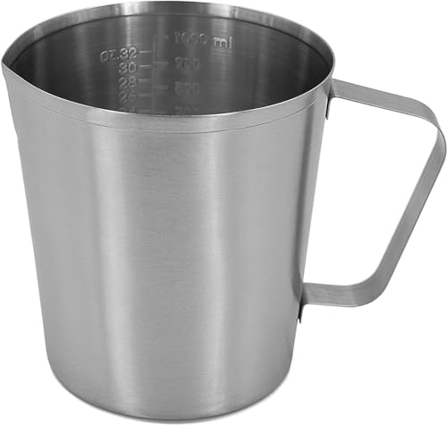 Edelstahl Messbecher 1 L rostfrei Milchkrug Kanne Milchkännchen Meßbecher Meßkanne mikt Griff 1000ml