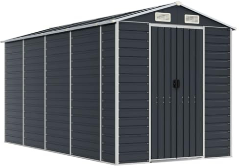 vidaXL Trädgårdsskjul antracit 191x385x198 cm galvaniserat stål, verktygsbod, verktygsskjul, bod, verktygsbodar, skjul, bodar, vedbod, vedbodar