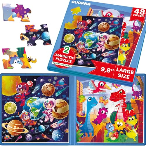 QUOKKA Magnetspiel ab 3 4 Jahre - 48-Teilige Puzzle Beschäftigung Für Kinder Im Flugzeug & Autofahrt - Dino Reisespiele Kinder ab 4 5 6 - Spielzeug für Jungen und Mädchen