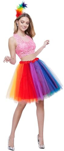 Regenbogen Kostüm Damen, Regenbogen Haarreif Und Regenbogen Rock Damen, 40cm Regenbogen Tüllrock Bunter Und Regenbogen Kopfschmuck für Regenbogen Deko Pride Lgbtq Accessoires