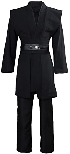 kinstell Disfraz de túnica para hombre, color negro, con capucha, uniforme completo, disfraz de Halloween y cosplay