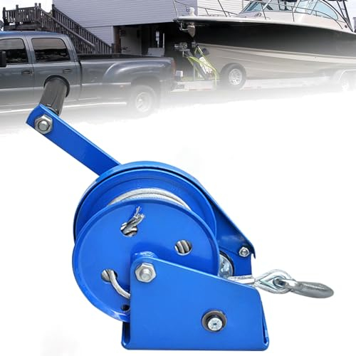 Treuil Manuel Treuil Manuel Pour Remorque De Bateau, 1200/1800/2600lbs 2-Way Ratchet 4:1/8:1 Gear Trailer Winch For Towing Pulling Trailer Truck RV ATV Jet Ski Winch, Blue ( Color : Blue , Size : 1800