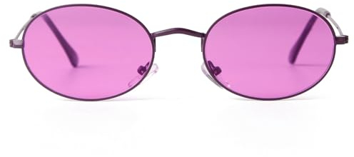 Laurinny Retro Oval Sonnenbrille für Damen Herren 90er Vintage Ovale Hippie Brille für Männer Frauen Metallrahmen Runde Sonnenbrillen(Lila/Violett)