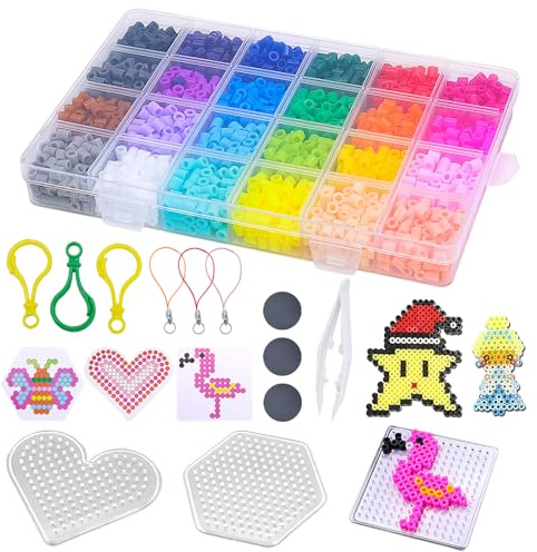 Cisolen 2400PCS Fuse Beads Craft Kit 24 Colors 5mm Iron Beads for Kids Water Fuse Beads Kit DIY Art Crafts Toys for Kids Girls as Gifts