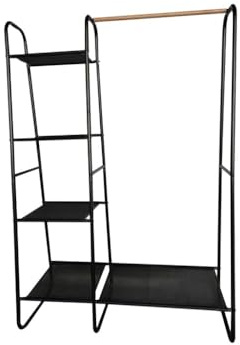 Perel Metall Kleiderständer mit Kleiderstange und 5 Ablagen, mit Schuhregal, offener Kleiderschrank für Schlafzimmer Flur Waschküche, Metall schwarz, stabiles Aufbewahrungsregal, 100 x 40 x 150 cm