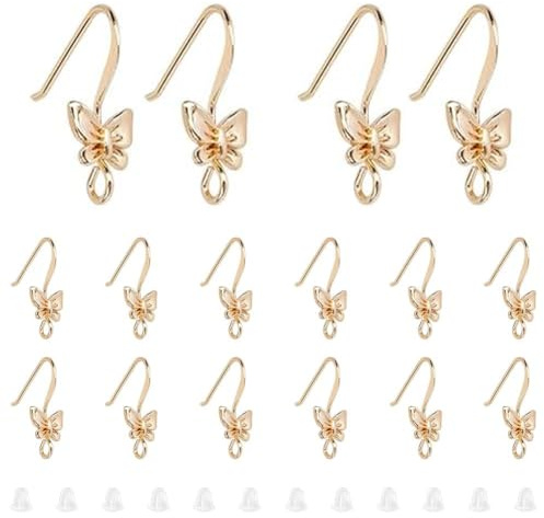 UNICRAFTALE 20 Piezas Aros Pendiente Mariposa Chapados Oro 18K Reales con Lazos y 40 Piezas Tuercas Plástico para Orejas Aros Gancho Pesca Aros Latón Pendiente Elegante Colgante para Hacer Joyería DIY