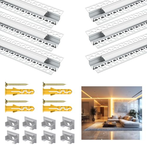 Angdarun LED Trockenbauprofi für 18MM Streifen，6 Packx1 LED Profil Meter Aluminum Trockenbau Streifen Diffusor für Wände und Decken, Stripe Diffusor für Philips Hue Strip
