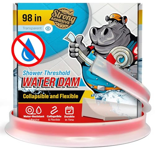 Duschschwelle, Wassersperre, 250 cm, transparent, zusammenklappbar, Dusch-Wasserblocker, Schutz für begehbare Dusche, Wasserschutz für Boden, Duschtür, Wasserblocker von Hippo Dam