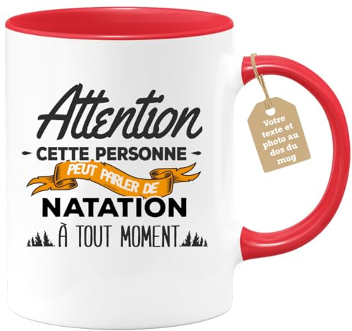 quotedazur Café-Croissant - Mug Personnalisable Texte Photo Tasse Cadeau Noël Cette Personne Peut Parler De Natation À Tout Moment - Rouge/Céramique