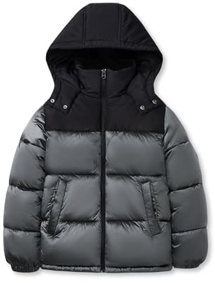 SOLOCOTE Manteau d'hiver pour garçons Résistant à l'eau à Capuche Matelassé Épais Brillant Vêtement d'extérieur Veste d'hiver pour enfants gris 8 ans