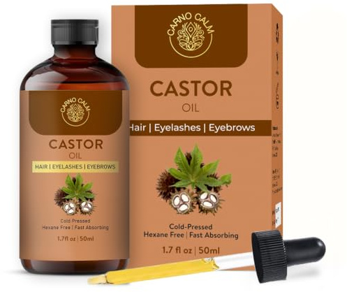 Carno Calm Castor Oil 50ml | 100% Pure | Hexane Free | Good For Hair Growth | Premium Grade Carrier Oil | Eyelashes and Eyebrows | Hair and Body | Nourish Your Skin and Hair, Vegan - 1fl oz