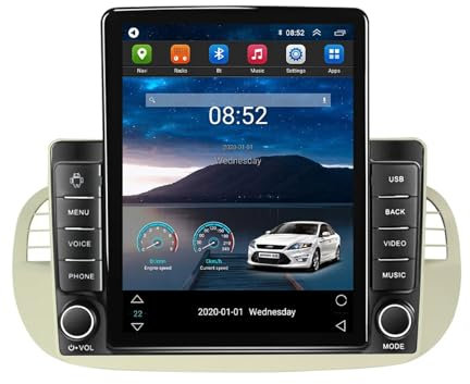 AIEIJJH Android 11 2 Din car radio 9.5'' digital media receiver for Fiat 500 2007-2015 with Bluetooth hands-free system, FM radio, rear view camera, USB steering wheel control(TS100 1+16G)