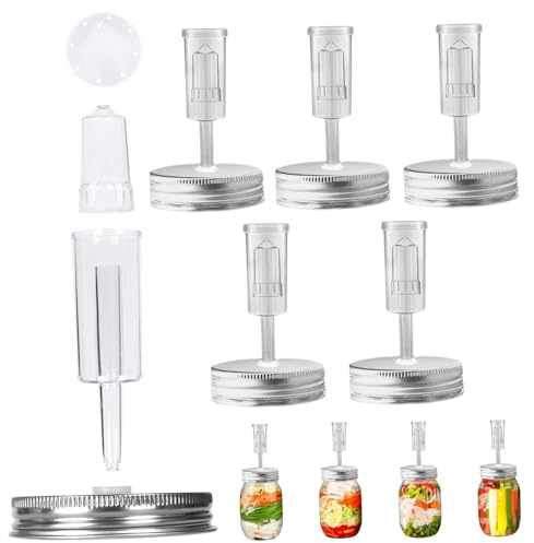 Hperu Fermentation Lids Mason Jar Fermentation Lids, Plastic Fermentation Kit Includes 6 Fermenting Lids and 6 Airlocks, Fermentation Lids 2.76 Regular Mouth (Jars Not Included)