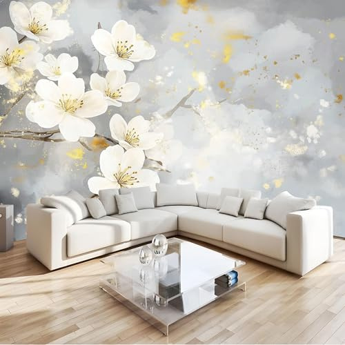 Fototapete Vintage-Gemälde Blumenmuster Tapete Wandtapete Wanddeko Design 200x140 cm Mustertapete Wand Dekoration Wohnzimmer Schlafzimmer Büro Flur