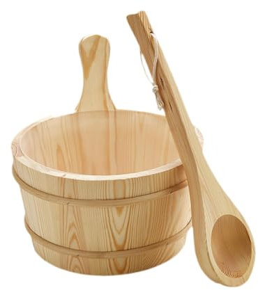 Sharplace 4L Wooden Sauna Bucket and Ladle, Portable Bath Bucket Tub Barrel SPA Steaming Bathroom Tool Sauna Accessories for Home Bath