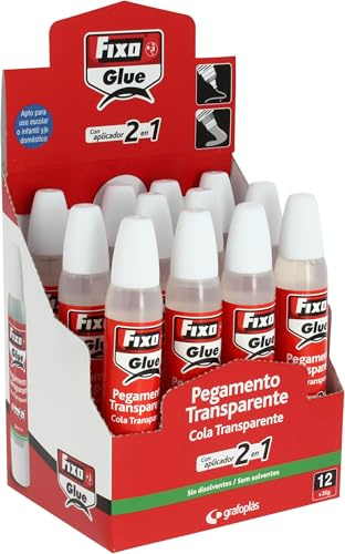 Fixo Glue Flüssigkleber für die Schule, transparent, mit Applikator, 2-in-1, 35 g, hohe Vielseitigkeit, perfekt für präzise Bereiche und breite Bereiche, waschbar, perfektes Schulmaterial, 12 Stück