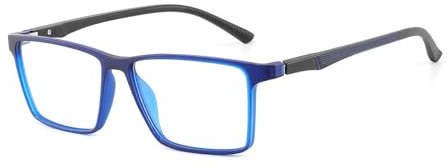 KUKU Blaulichtfilter Brille für Damen Herren Ultra Leichtgewicht & Flexible Rectangle Computerbrille, Büro, Gamen, Lesen - Augenschutz ohne Sehstärke Blue Light Blocking (Blau, Objektivhöhe: 40mm)